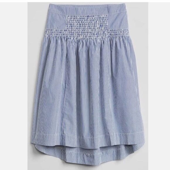 Gap Blue White Pinstripe Smock Waist Nautical Cotton Midi Skirt - Picture 4 of 16
